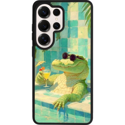 Coque Samsung Galaxy S26 Ultra - Silicone rigide noir Crocodile in the swimming pool Summer 2026