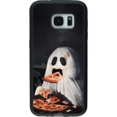 Coque Samsung Galaxy S7 - Silicone rigide noir Halloween 2026 Ghost eating pizza