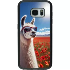 Samsung Galaxy S7 Case Hülle - Silikon schwarz Lama Chic in Mohnblume