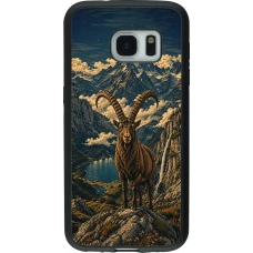 Samsung Galaxy S7 Case Hülle - Silikon schwarz Linocut Steinbock
