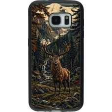 Samsung Galaxy S7 Case Hülle - Silikon schwarz Linocut Reh