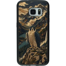 Samsung Galaxy S7 Case Hülle - Silikon schwarz Linocut Wanderfalke
