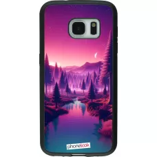 Samsung Galaxy S7 Case Hülle - Silikon schwarz Lila-rosa Landschaft