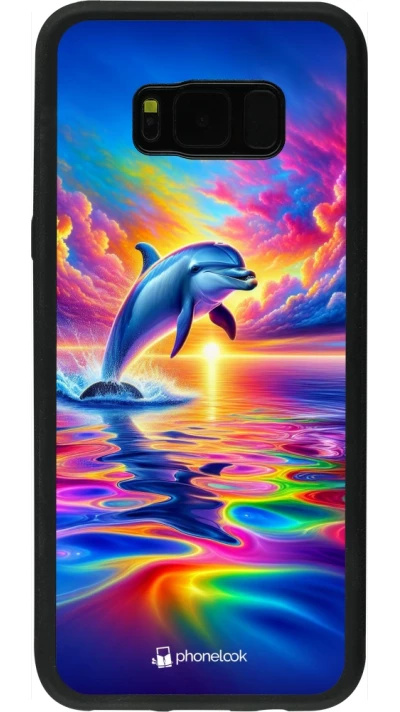 Coque Samsung Galaxy S8+ - Silicone rigide noir Dauphin arc-en-ciel heureux
