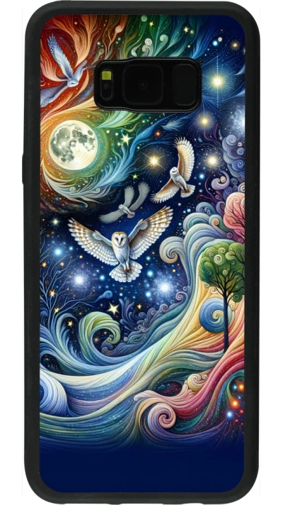Coque Samsung Galaxy S8+ - Silicone rigide noir hibou volant floral