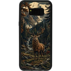 Samsung Galaxy S8+ Case Hülle - Silikon schwarz Linocut Reh