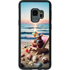 Coque Samsung Galaxy S9 - Silicone rigide noir Emoji caca sur chaise longue