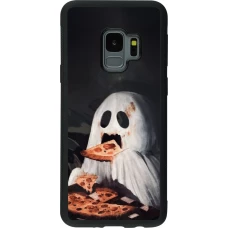 Coque Samsung Galaxy S9 - Silicone rigide noir Halloween 2026 Ghost eating pizza