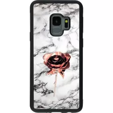 Coque Samsung Galaxy S9 - Silicone rigide noir Marble Rose Gold