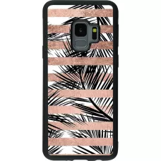 Coque Samsung Galaxy S9 - Silicone rigide noir Palm trees gold stripes