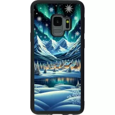 Samsung Galaxy S9 Case Hülle - Silikon schwarz Verschneites Bergdorf am See in der Nacht