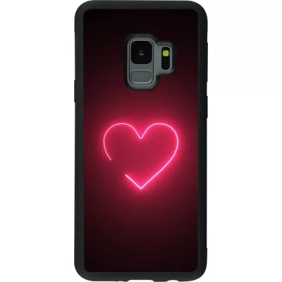 Coque Samsung Galaxy S9 - Silicone rigide noir Valentine 2023 single neon heart