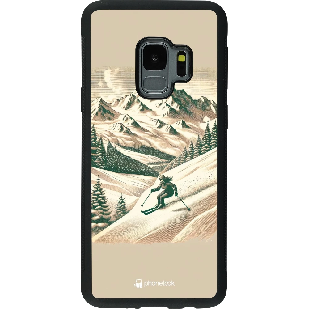 Coque Samsung Galaxy S9 - Silicone rigide noir Vintage Ski Mountain
