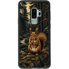 Samsung Galaxy S9+ Case Hülle - Silikon schwarz Linocut Eichhörnchen