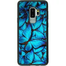 Coque Samsung Galaxy S9+ - Silicone rigide noir Papillon - Bleu