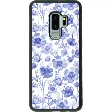 Samsung Galaxy S9+ Case Hülle - Silikon schwarz Spring 23 watercolor blue flowers