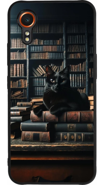 Samsung Galaxy XCover 7 Case Hülle - Silikon schwarz Katze Bücher dunkel
