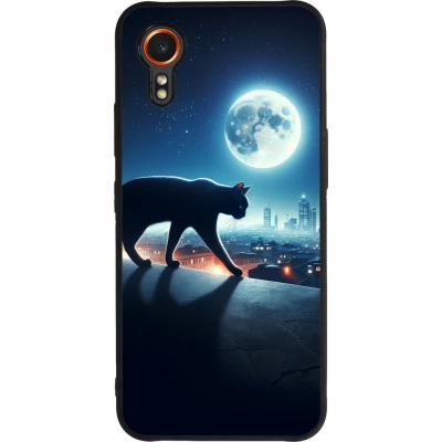 Coque Samsung Galaxy XCover 7 - Silicone rigide noir Chat noir sous la pleine lune