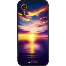 Coque Samsung Galaxy XCover 7 - Silicone rigide noir Coucher soleil jaune violet