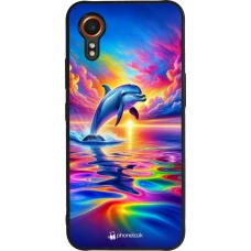 Coque Samsung Galaxy XCover 7 - Silicone rigide noir Dauphin arc-en-ciel heureux
