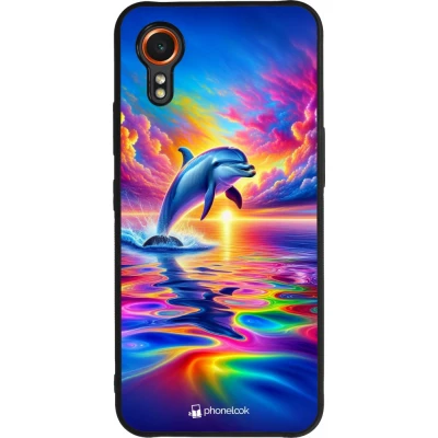 Coque Samsung Galaxy XCover 7 - Silicone rigide noir Dauphin arc-en-ciel heureux