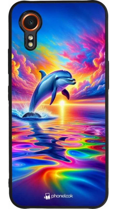 Samsung Galaxy XCover 7 Case Hülle - Silikon schwarz Glücklicher Regenbogen-Delfin