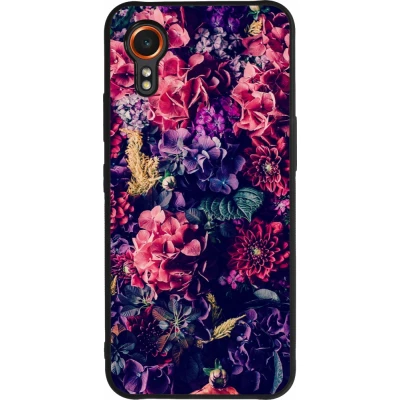 Coque Samsung Galaxy XCover 7 - Silicone rigide noir Flowers Dark
