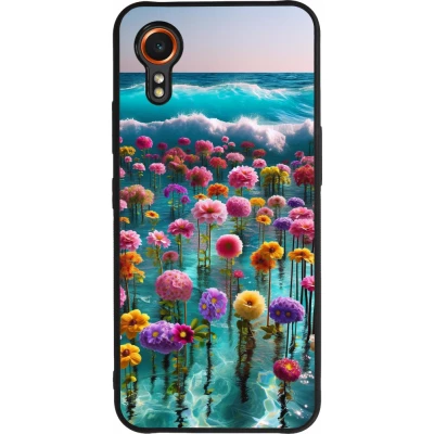 Coque Samsung Galaxy XCover 7 - Silicone rigide noir Flower sea waves
