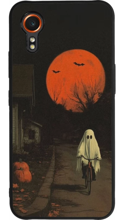 Samsung Galaxy XCover 7 Case Hülle - Silikon schwarz Halloween 2025 Ghost on a bicycle