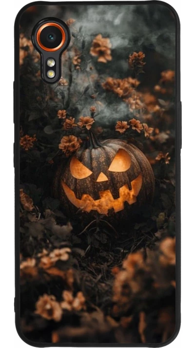 Samsung Galaxy XCover 7 Case Hülle - Silikon schwarz Halloween 2025 Pumpkin with flowers