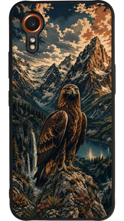 Coque Samsung Galaxy XCover 7 - Silicone rigide noir Linocut Aigle Royal