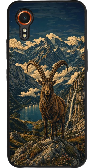 Coque Samsung Galaxy XCover 7 - Silicone rigide noir Linocut Bouquetin