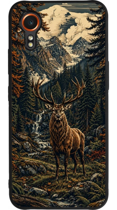 Coque Samsung Galaxy XCover 7 - Silicone rigide noir Linocut Cerf