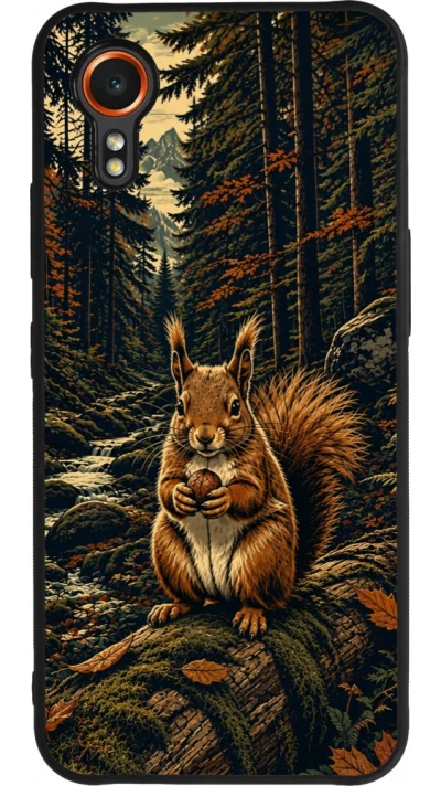 Coque Samsung Galaxy XCover 7 - Silicone rigide noir Linocut Ecureuil