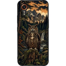 Coque Samsung Galaxy XCover 7 - Silicone rigide noir Linocut Grand-Duc