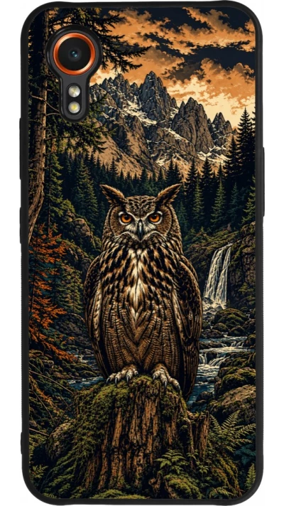Coque Samsung Galaxy XCover 7 - Silicone rigide noir Linocut Grand-Duc