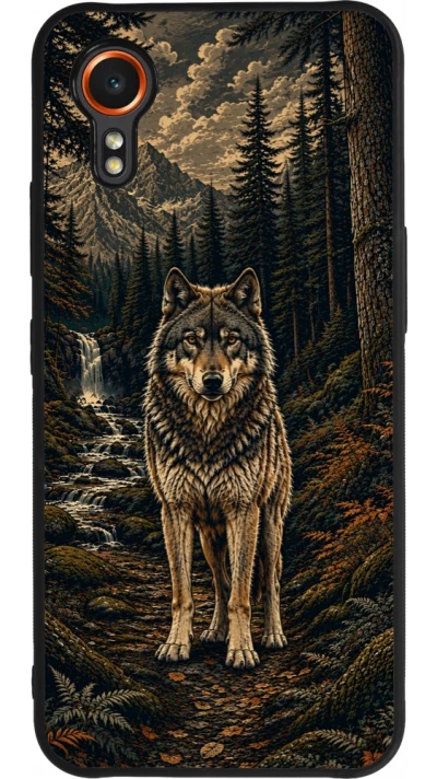 Coque Samsung Galaxy XCover 7 - Silicone rigide noir Linocut Loup