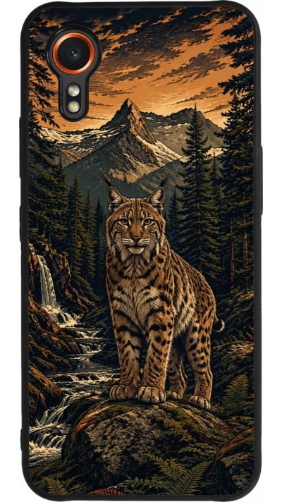Coque Samsung Galaxy XCover 7 - Silicone rigide noir Linocut Lynx
