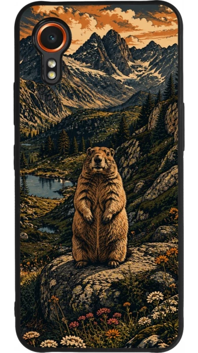 Coque Samsung Galaxy XCover 7 - Silicone rigide noir Linocut Marmotte