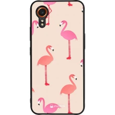 Samsung Galaxy XCover 7 Case Hülle - Silikon schwarz Pink Flamingos Pattern
