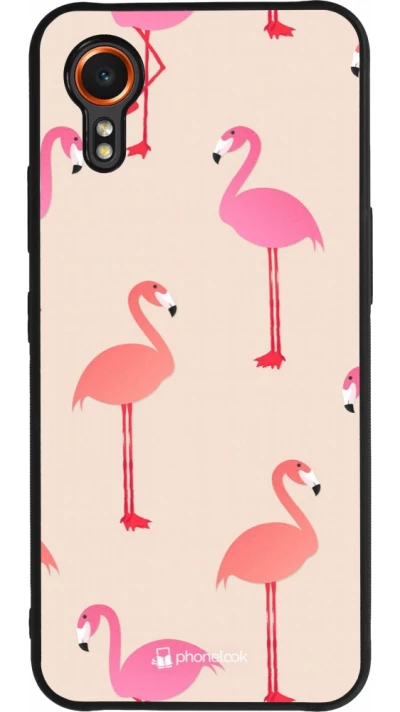 Samsung Galaxy XCover 7 Case Hülle - Silikon schwarz Pink Flamingos Pattern