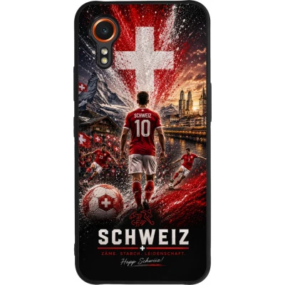 Coque Samsung Galaxy XCover 7 - Silicone rigide noir Football Schweiz splash 2026