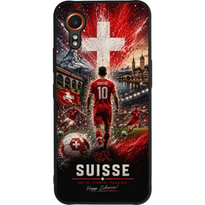Coque Samsung Galaxy XCover 7 - Silicone rigide noir Football Suisse splash 2026