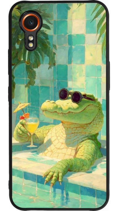 Coque Samsung Galaxy XCover 7 - Silicone rigide noir Crocodile in the swimming pool Summer 2026