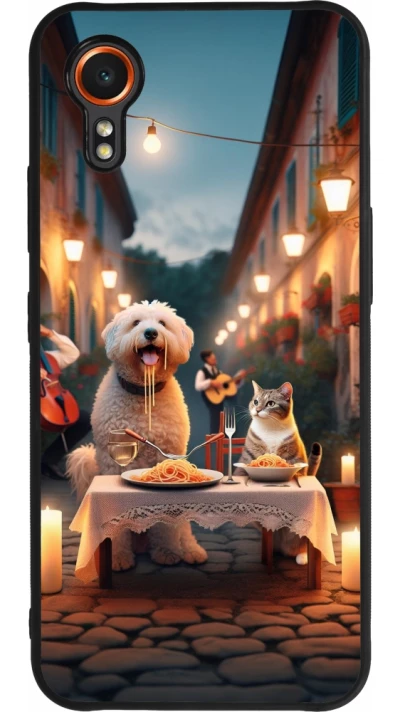 Samsung Galaxy XCover 7 Case Hülle - Silikon schwarz Valentin 2024 Hund & Katze Kerzenlicht