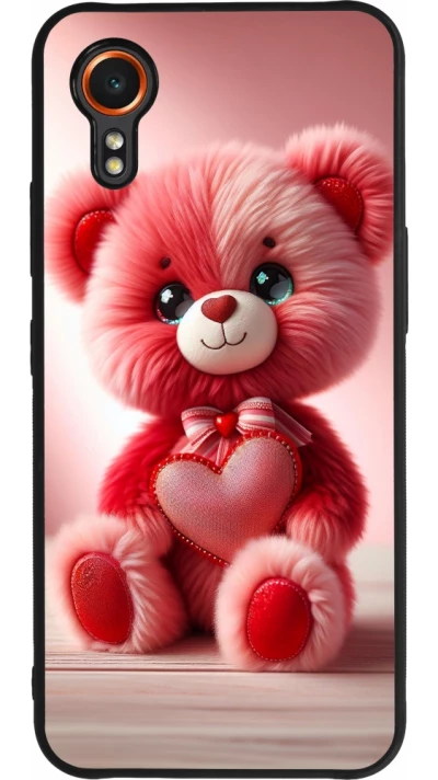 Samsung Galaxy XCover 7 Case Hülle - Silikon schwarz Valentin 2024 Rosaroter Teddybär