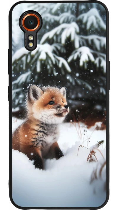 Coque Samsung Galaxy XCover 7 - Silicone rigide noir Noël 2023 Renardeau sapin