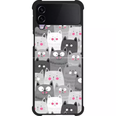 Coque Samsung Galaxy Z Flip3 5G - Silicone rigide noir Chats gris troupeau