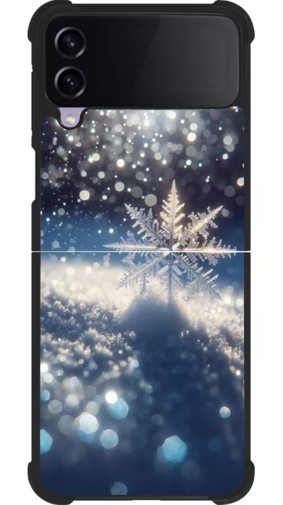 Coque Samsung Galaxy Z Flip3 5G - Silicone rigide noir Flocon Solaire Éclat
