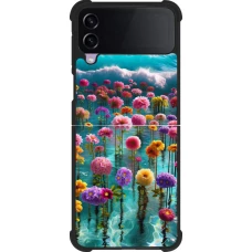 Samsung Galaxy Z Flip3 5G Case Hülle - Silikon schwarz Blumenmeer Wellen